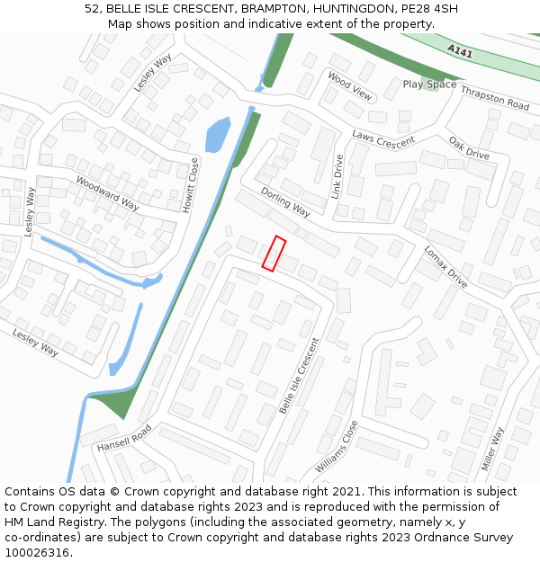 52, BELLE ISLE CRESCENT, BRAMPTON, HUNTINGDON, PE28 4SH: Location map and indicative extent of plot