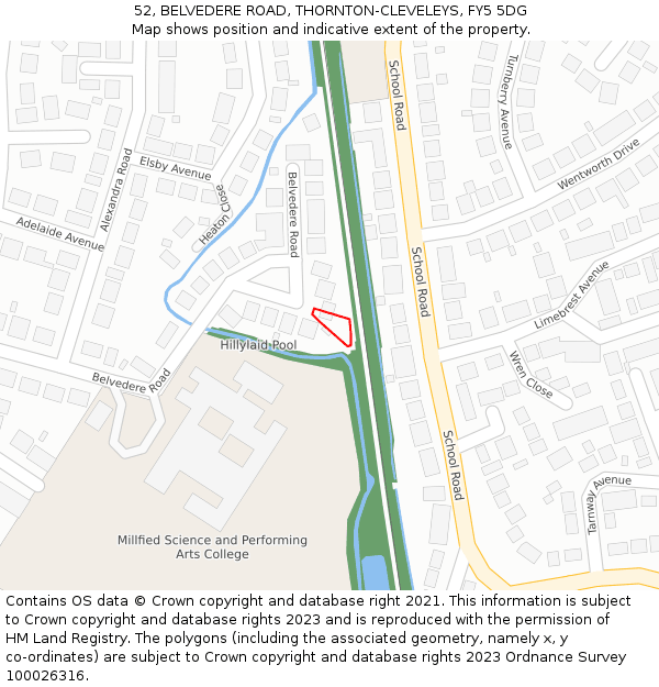 52, BELVEDERE ROAD, THORNTON-CLEVELEYS, FY5 5DG: Location map and indicative extent of plot