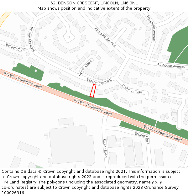 52, BENSON CRESCENT, LINCOLN, LN6 3NU: Location map and indicative extent of plot