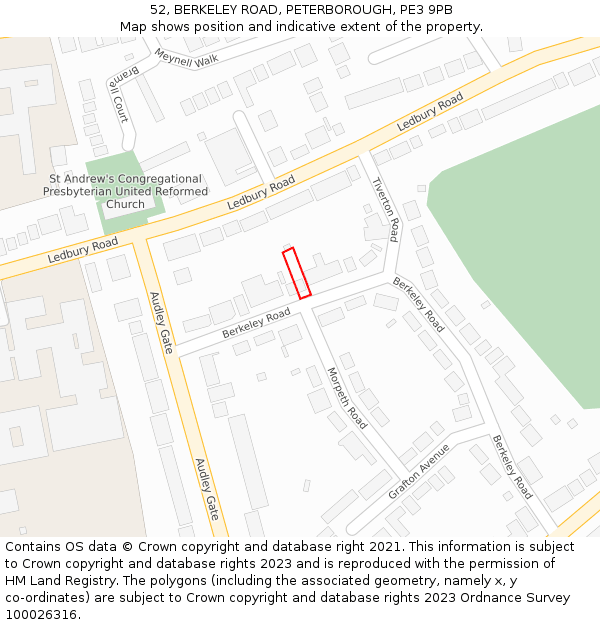52, BERKELEY ROAD, PETERBOROUGH, PE3 9PB: Location map and indicative extent of plot