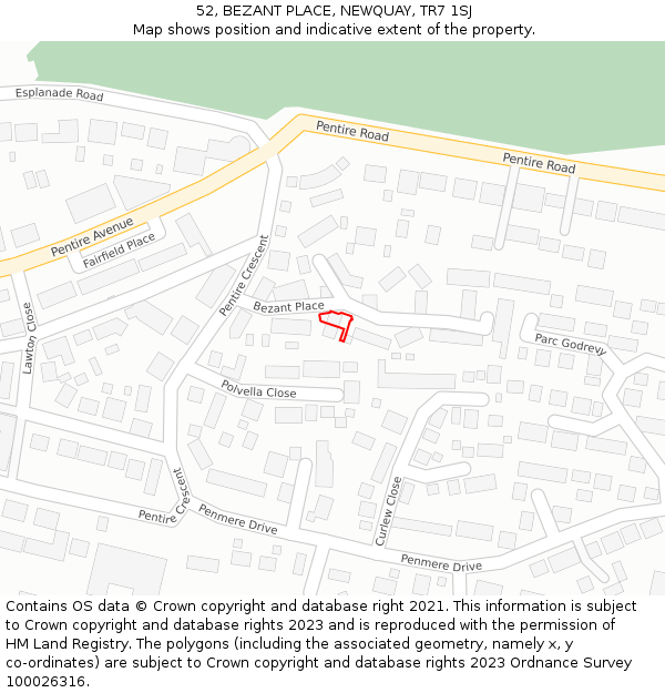 52, BEZANT PLACE, NEWQUAY, TR7 1SJ: Location map and indicative extent of plot