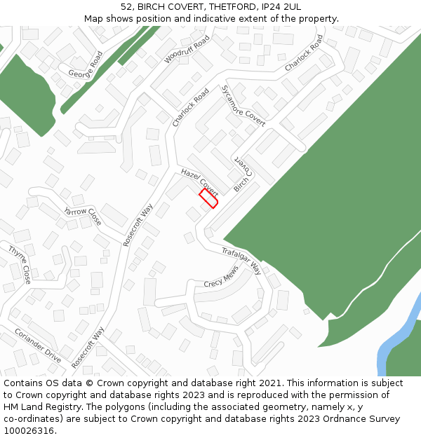 52, BIRCH COVERT, THETFORD, IP24 2UL: Location map and indicative extent of plot