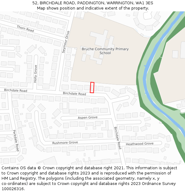 52, BIRCHDALE ROAD, PADDINGTON, WARRINGTON, WA1 3ES: Location map and indicative extent of plot