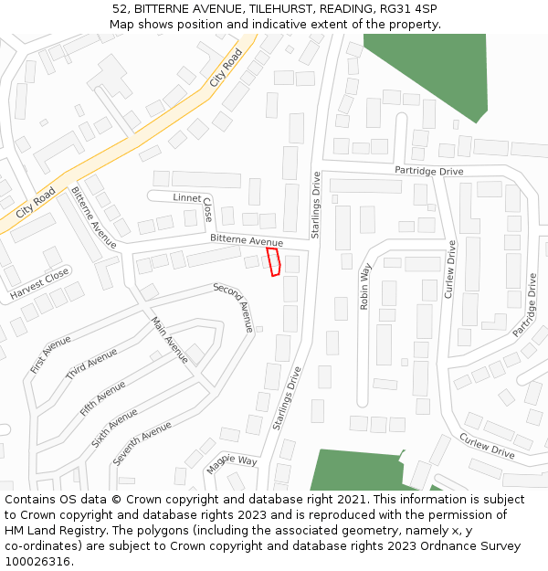 52, BITTERNE AVENUE, TILEHURST, READING, RG31 4SP: Location map and indicative extent of plot