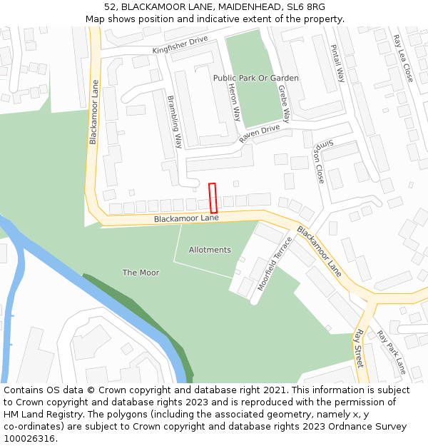 52, BLACKAMOOR LANE, MAIDENHEAD, SL6 8RG: Location map and indicative extent of plot