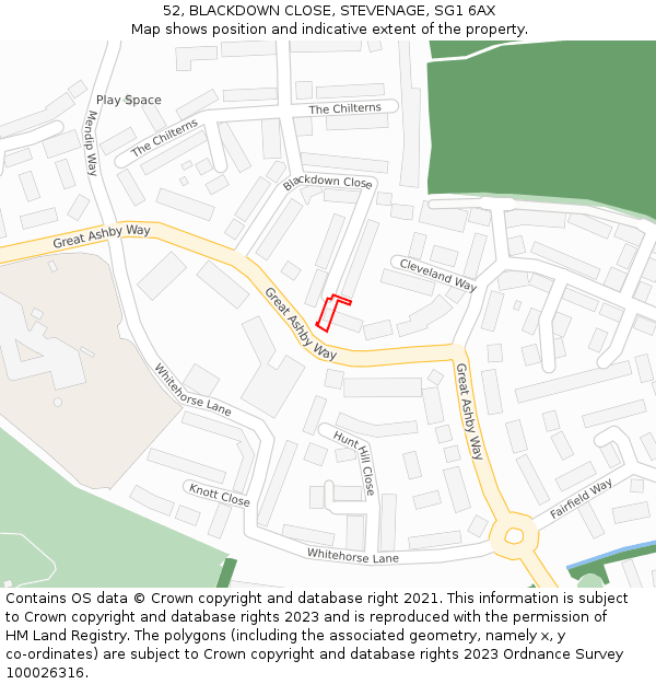52, BLACKDOWN CLOSE, STEVENAGE, SG1 6AX: Location map and indicative extent of plot