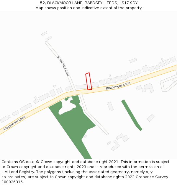 52, BLACKMOOR LANE, BARDSEY, LEEDS, LS17 9DY: Location map and indicative extent of plot