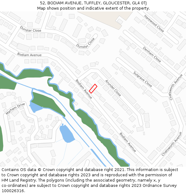 52, BODIAM AVENUE, TUFFLEY, GLOUCESTER, GL4 0TJ: Location map and indicative extent of plot