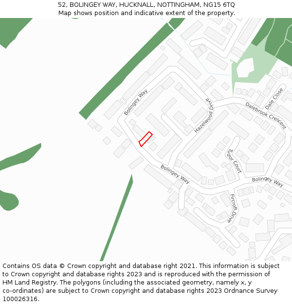 52, BOLINGEY WAY, HUCKNALL, NOTTINGHAM, NG15 6TQ: Location map and indicative extent of plot