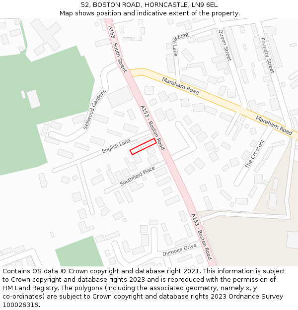 52, BOSTON ROAD, HORNCASTLE, LN9 6EL: Location map and indicative extent of plot