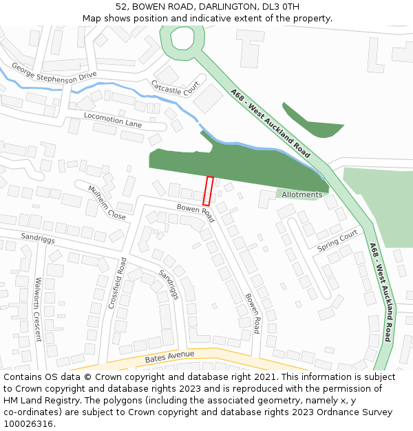 52, BOWEN ROAD, DARLINGTON, DL3 0TH: Location map and indicative extent of plot
