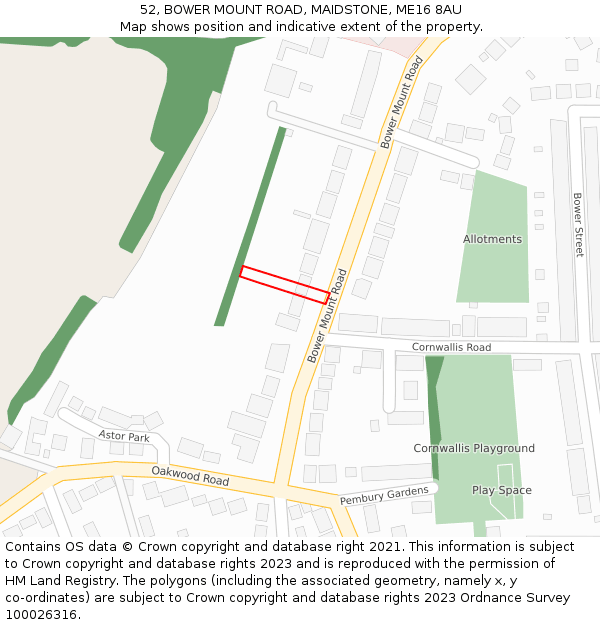 52, BOWER MOUNT ROAD, MAIDSTONE, ME16 8AU: Location map and indicative extent of plot