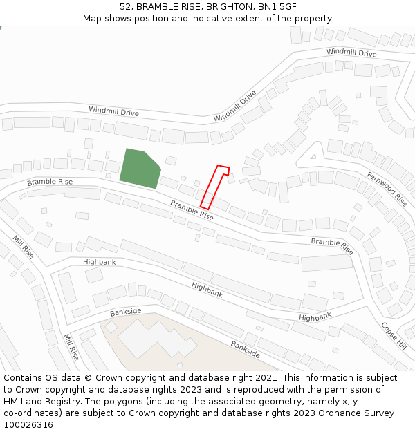 52, BRAMBLE RISE, BRIGHTON, BN1 5GF: Location map and indicative extent of plot