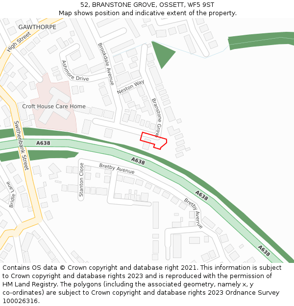 52, BRANSTONE GROVE, OSSETT, WF5 9ST: Location map and indicative extent of plot