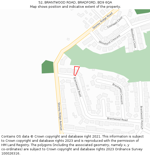 52, BRANTWOOD ROAD, BRADFORD, BD9 6QA: Location map and indicative extent of plot