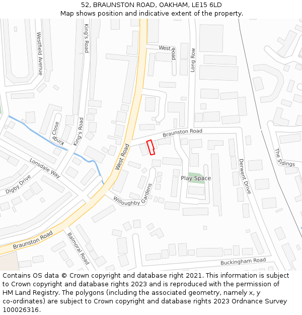 52, BRAUNSTON ROAD, OAKHAM, LE15 6LD: Location map and indicative extent of plot