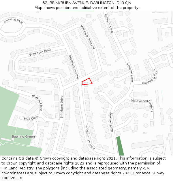 52, BRINKBURN AVENUE, DARLINGTON, DL3 0JN: Location map and indicative extent of plot