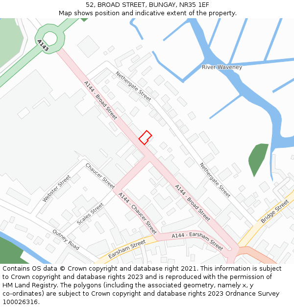 52, BROAD STREET, BUNGAY, NR35 1EF: Location map and indicative extent of plot