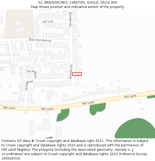 52, BROADACRES, CARLTON, GOOLE, DN14 9NF: Location map and indicative extent of plot