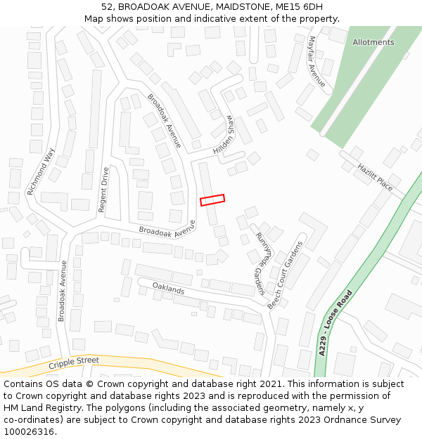 52, BROADOAK AVENUE, MAIDSTONE, ME15 6DH: Location map and indicative extent of plot