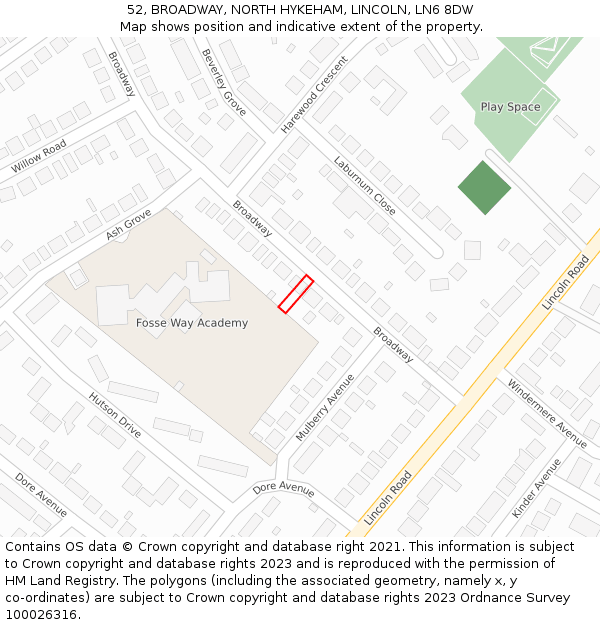 52, BROADWAY, NORTH HYKEHAM, LINCOLN, LN6 8DW: Location map and indicative extent of plot