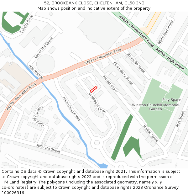 52, BROOKBANK CLOSE, CHELTENHAM, GL50 3NB: Location map and indicative extent of plot