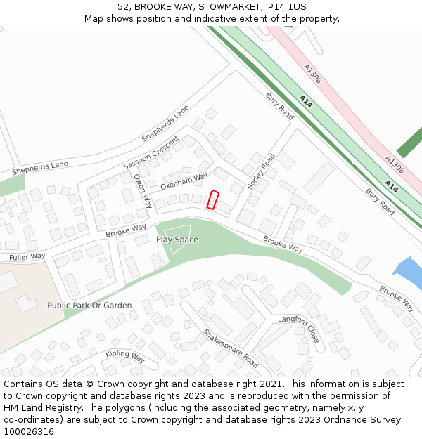 52, BROOKE WAY, STOWMARKET, IP14 1US: Location map and indicative extent of plot