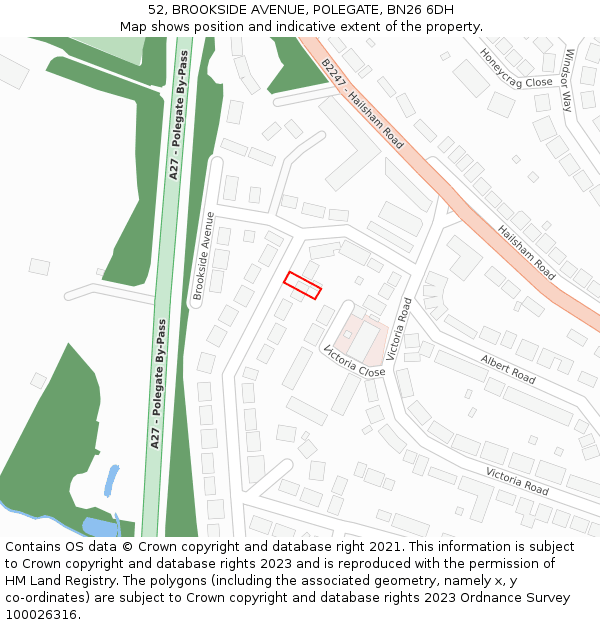 52, BROOKSIDE AVENUE, POLEGATE, BN26 6DH: Location map and indicative extent of plot