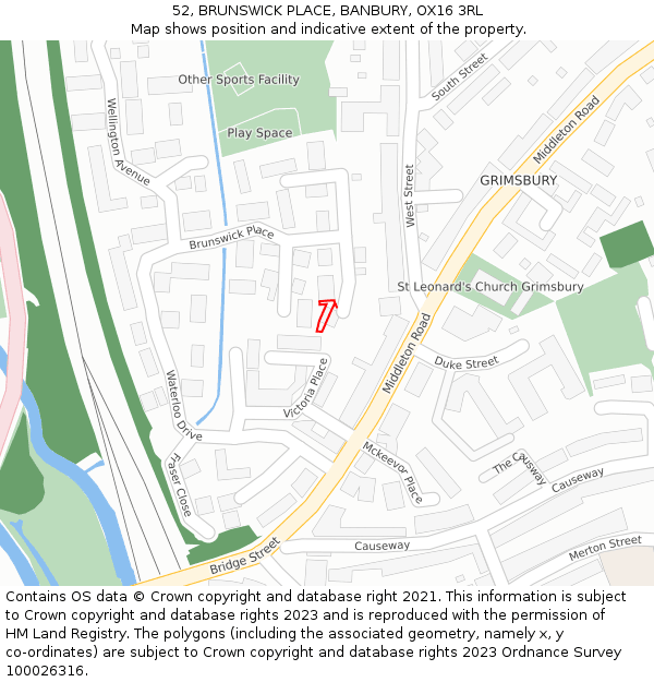 52, BRUNSWICK PLACE, BANBURY, OX16 3RL: Location map and indicative extent of plot