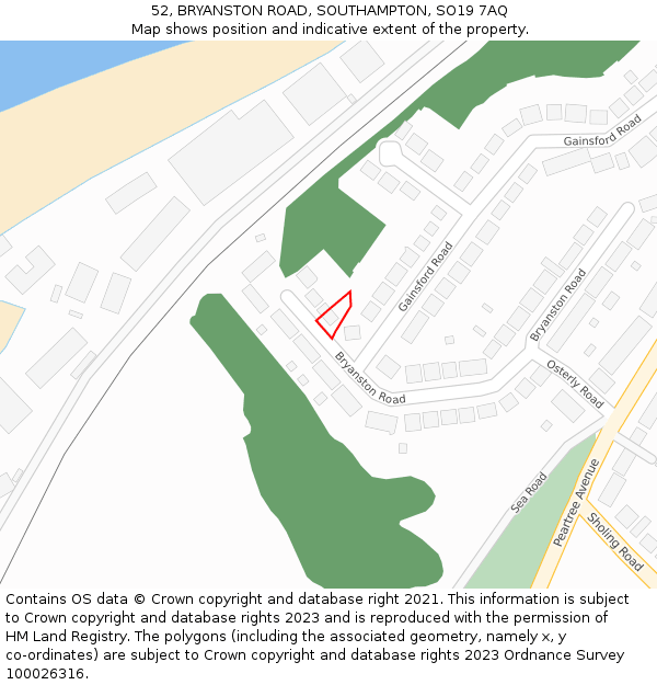 52, BRYANSTON ROAD, SOUTHAMPTON, SO19 7AQ: Location map and indicative extent of plot