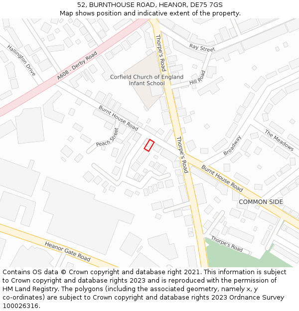 52, BURNTHOUSE ROAD, HEANOR, DE75 7GS: Location map and indicative extent of plot