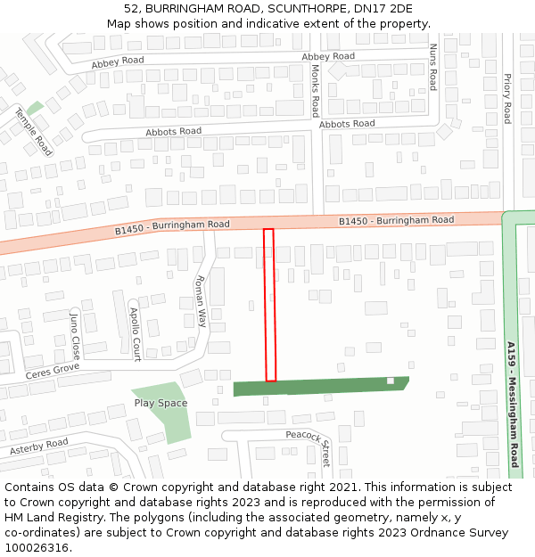 52, BURRINGHAM ROAD, SCUNTHORPE, DN17 2DE: Location map and indicative extent of plot