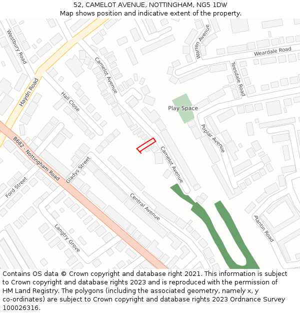 52, CAMELOT AVENUE, NOTTINGHAM, NG5 1DW: Location map and indicative extent of plot