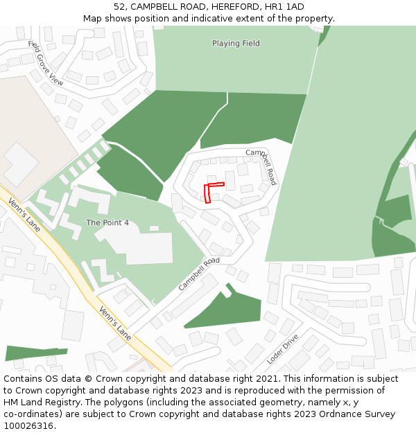 52, CAMPBELL ROAD, HEREFORD, HR1 1AD: Location map and indicative extent of plot