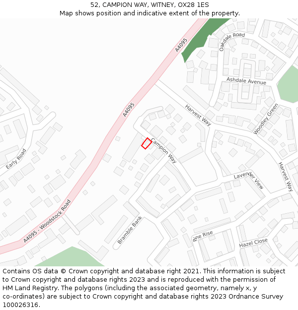 52, CAMPION WAY, WITNEY, OX28 1ES: Location map and indicative extent of plot