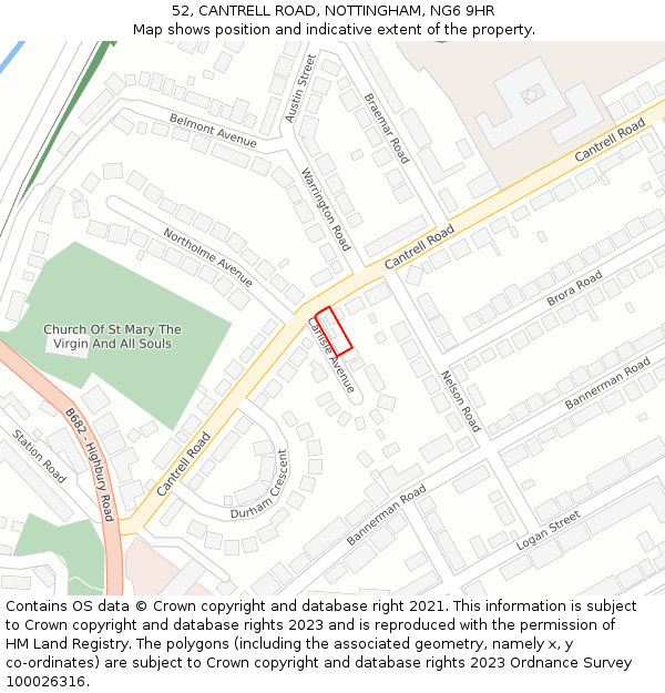 52, CANTRELL ROAD, NOTTINGHAM, NG6 9HR: Location map and indicative extent of plot