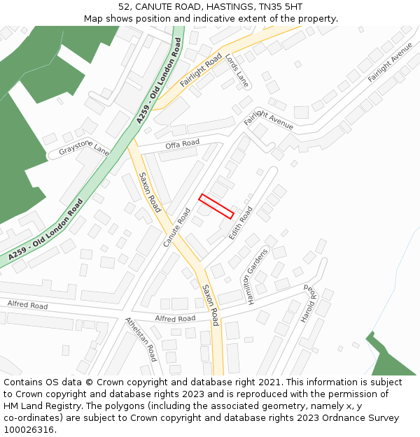 52, CANUTE ROAD, HASTINGS, TN35 5HT: Location map and indicative extent of plot