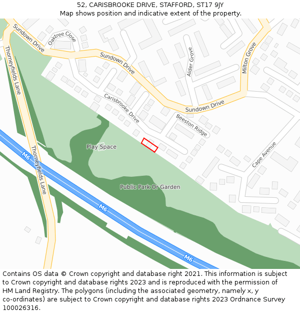 52, CARISBROOKE DRIVE, STAFFORD, ST17 9JY: Location map and indicative extent of plot