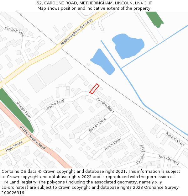 52, CAROLINE ROAD, METHERINGHAM, LINCOLN, LN4 3HF: Location map and indicative extent of plot