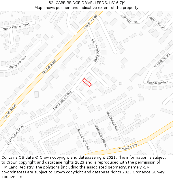 52, CARR BRIDGE DRIVE, LEEDS, LS16 7JY: Location map and indicative extent of plot
