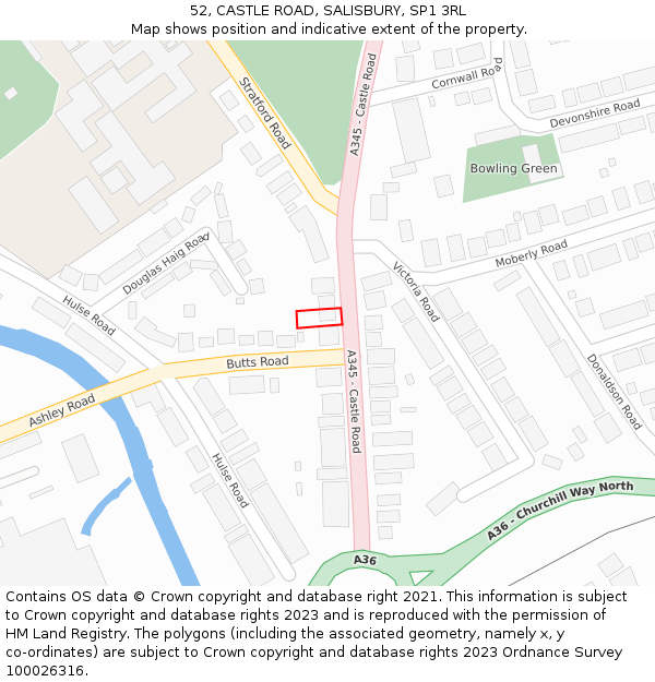 52, CASTLE ROAD, SALISBURY, SP1 3RL: Location map and indicative extent of plot