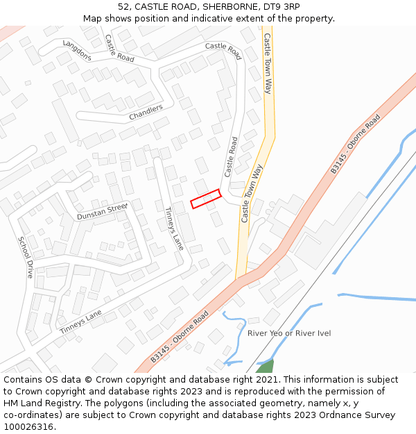 52, CASTLE ROAD, SHERBORNE, DT9 3RP: Location map and indicative extent of plot