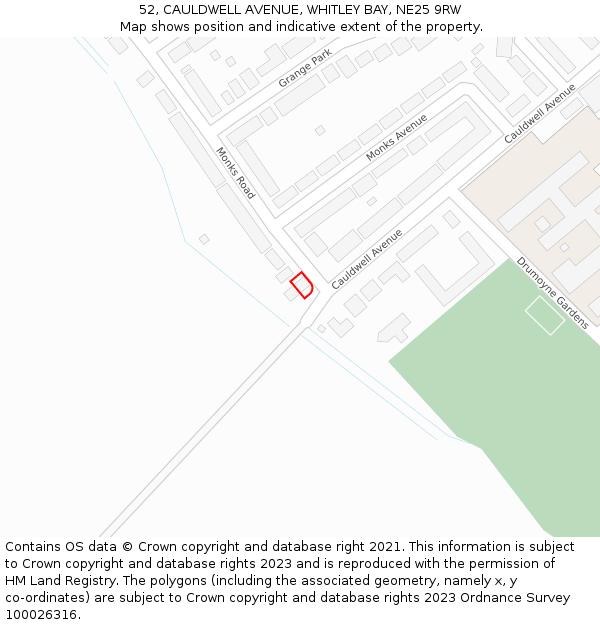 52, CAULDWELL AVENUE, WHITLEY BAY, NE25 9RW: Location map and indicative extent of plot
