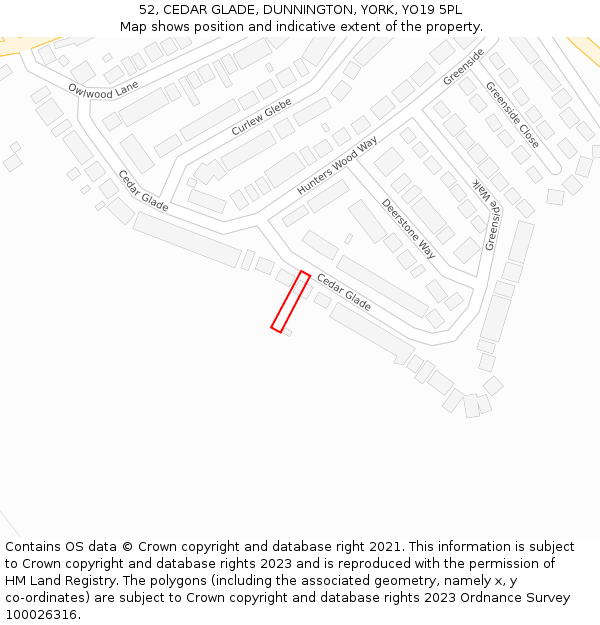 52, CEDAR GLADE, DUNNINGTON, YORK, YO19 5PL: Location map and indicative extent of plot