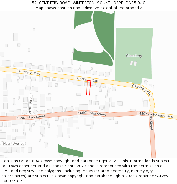 52, CEMETERY ROAD, WINTERTON, SCUNTHORPE, DN15 9UQ: Location map and indicative extent of plot