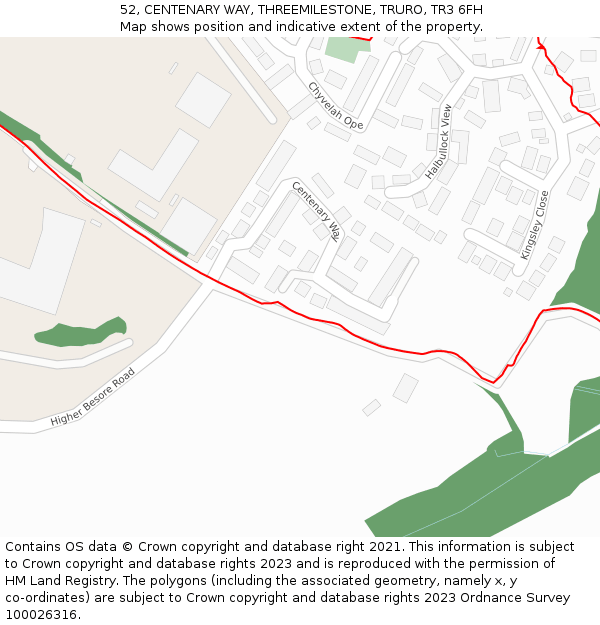 52, CENTENARY WAY, THREEMILESTONE, TRURO, TR3 6FH: Location map and indicative extent of plot