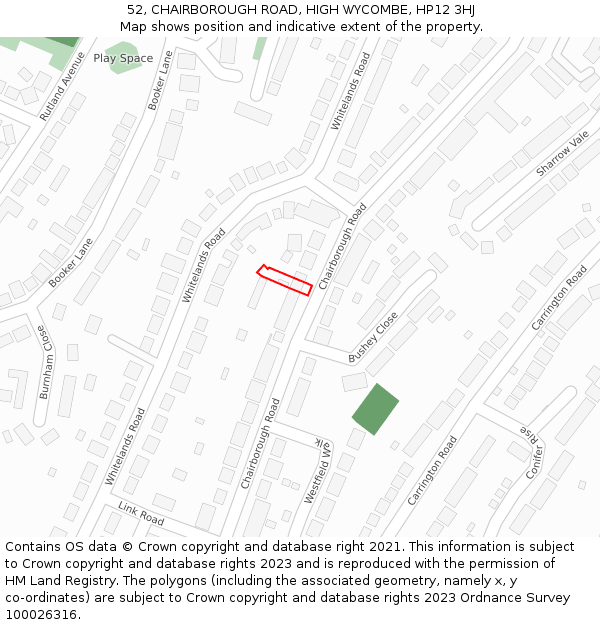 52, CHAIRBOROUGH ROAD, HIGH WYCOMBE, HP12 3HJ: Location map and indicative extent of plot