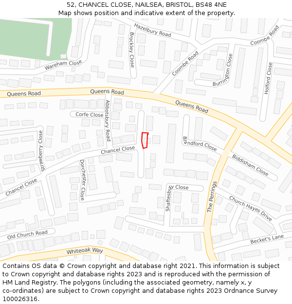 52, CHANCEL CLOSE, NAILSEA, BRISTOL, BS48 4NE: Location map and indicative extent of plot