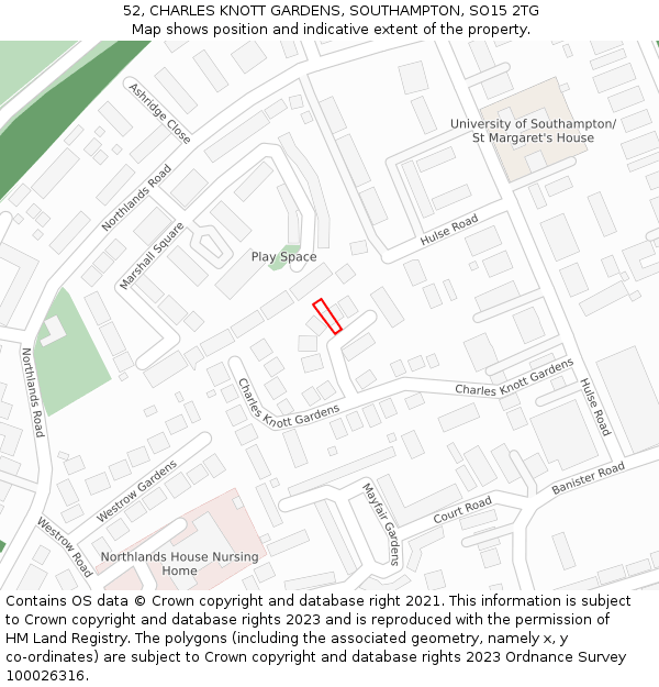 52, CHARLES KNOTT GARDENS, SOUTHAMPTON, SO15 2TG: Location map and indicative extent of plot