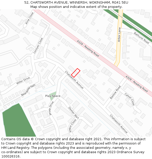 52, CHATSWORTH AVENUE, WINNERSH, WOKINGHAM, RG41 5EU: Location map and indicative extent of plot